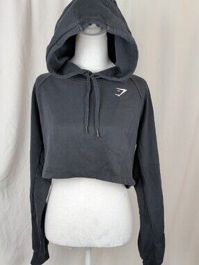 Gymshark Training Black Cropped Hooded Sweatshirt Size M